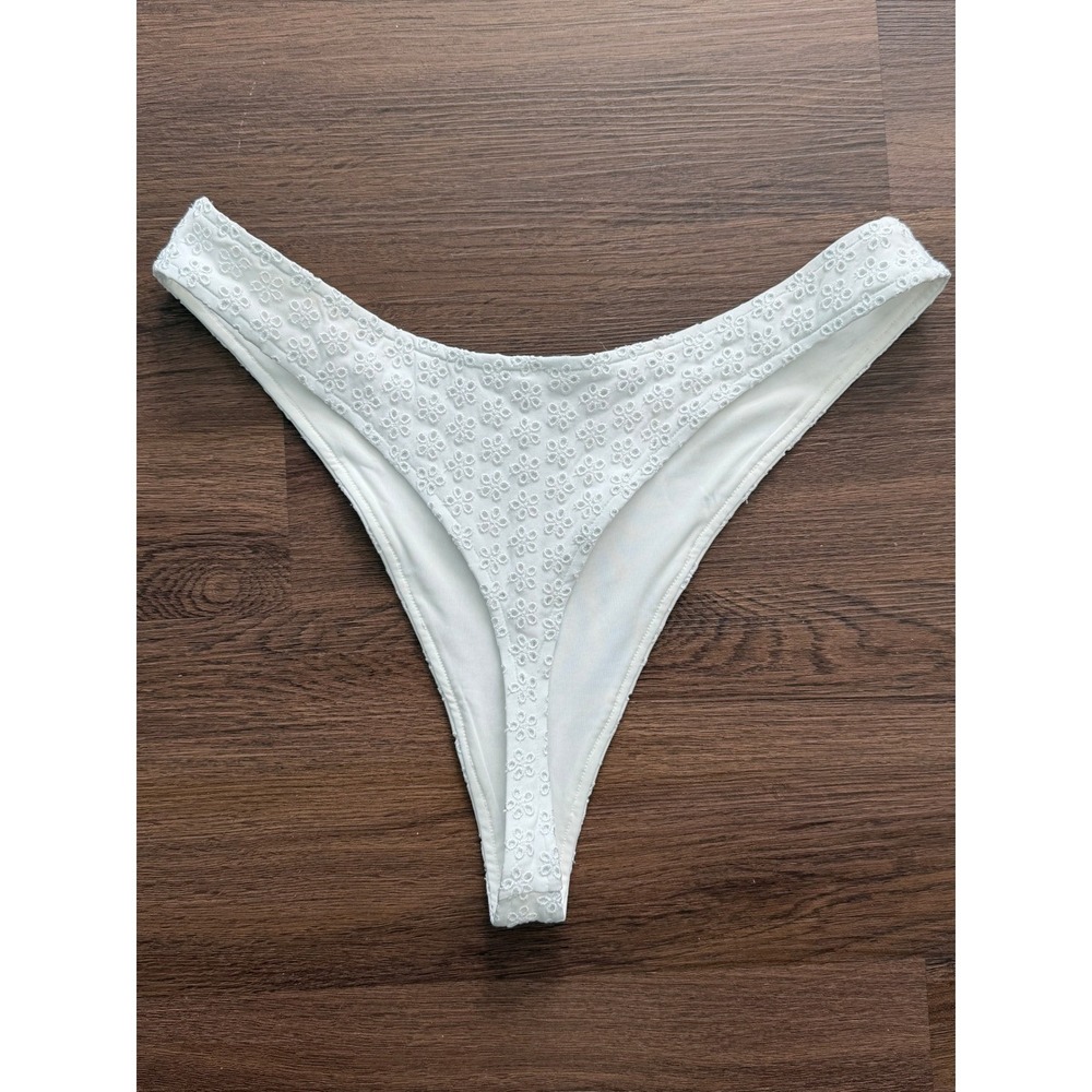 Victoria's Secret PINK Frankies Bikinis White Eyelet High Leg Thong Bottom XL - Picture 3 of 4